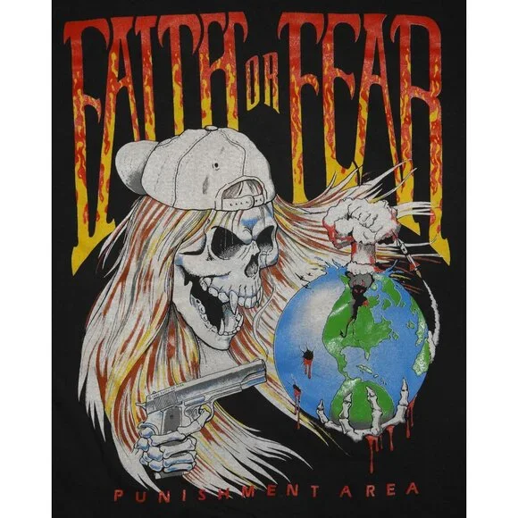 Vintage 1989 Faith Or Fear Punish The World US Spread Fear Tour T-Shirt Large Tees - Short Sleeve